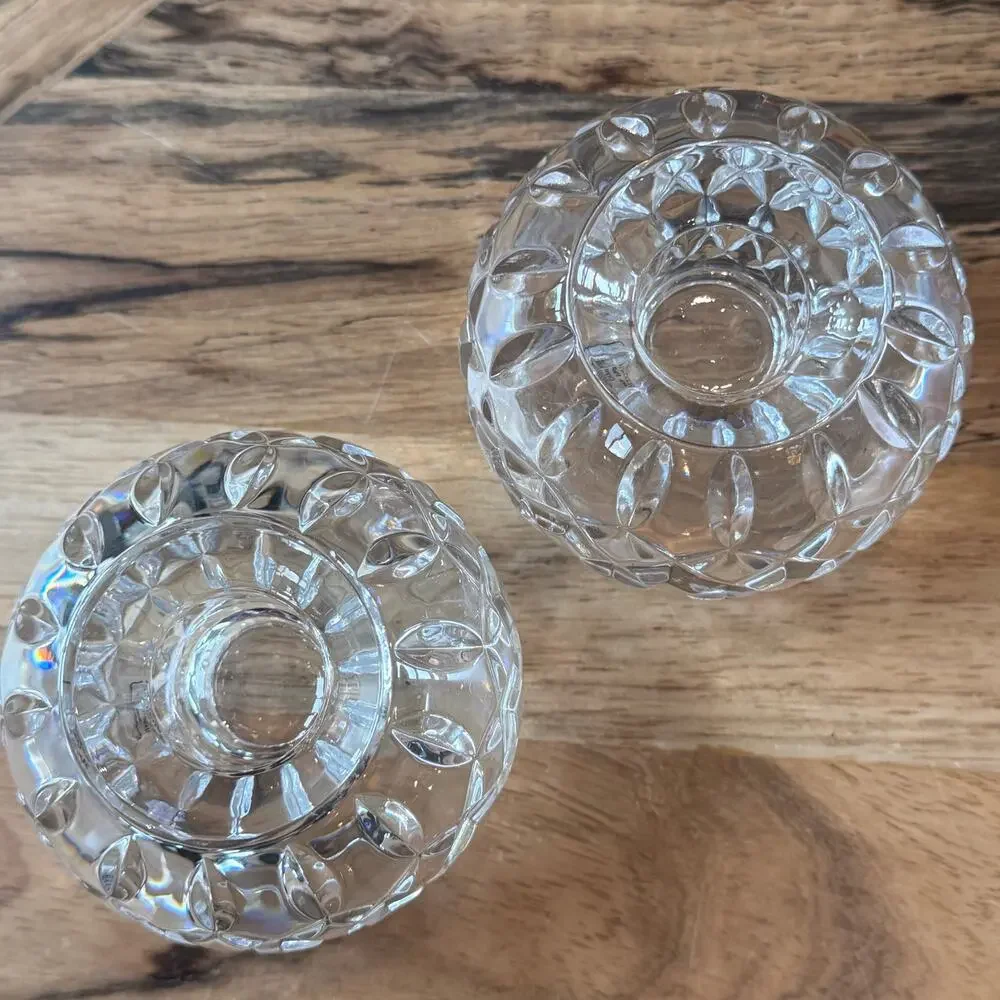 Pair VTG Illusions Samobor 24% Lead Crystal Votive Candle Holder Rose Bowl Set 2